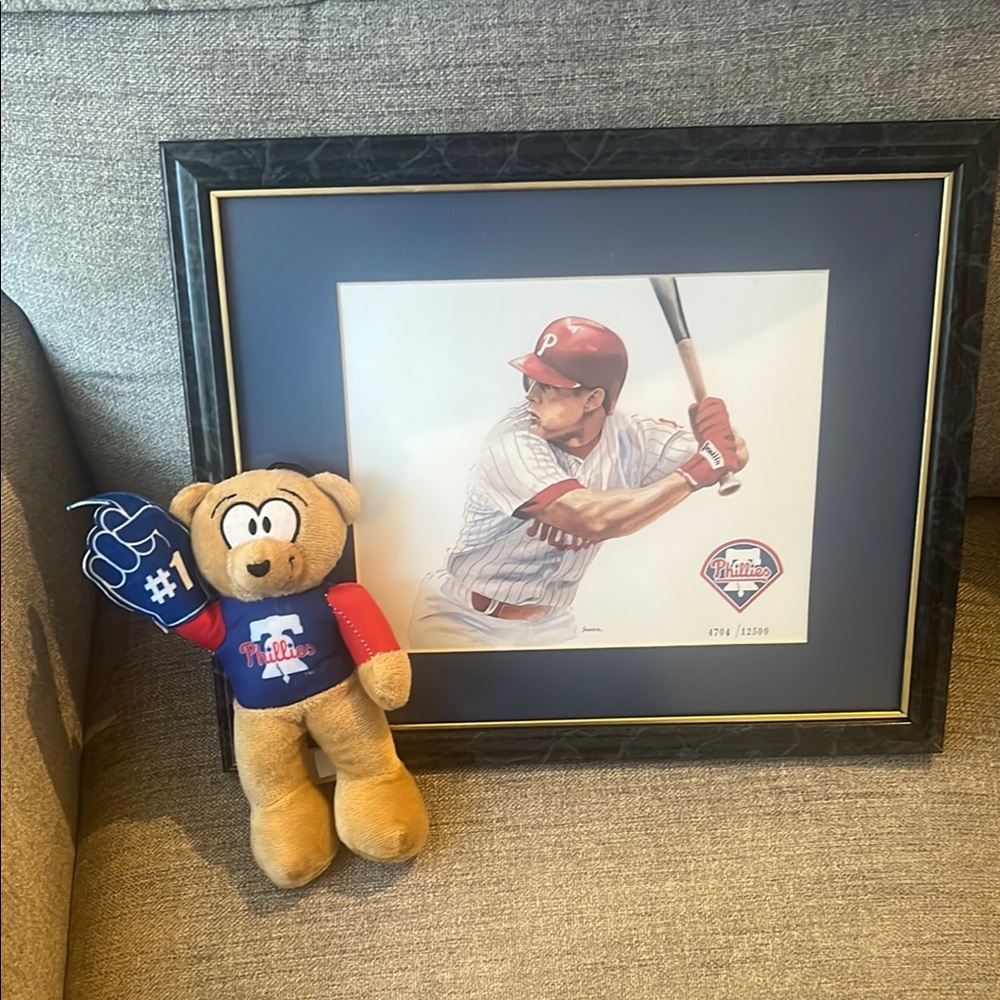 Framed Lenny Dykstra Numbered Framed Art with Plush Bear